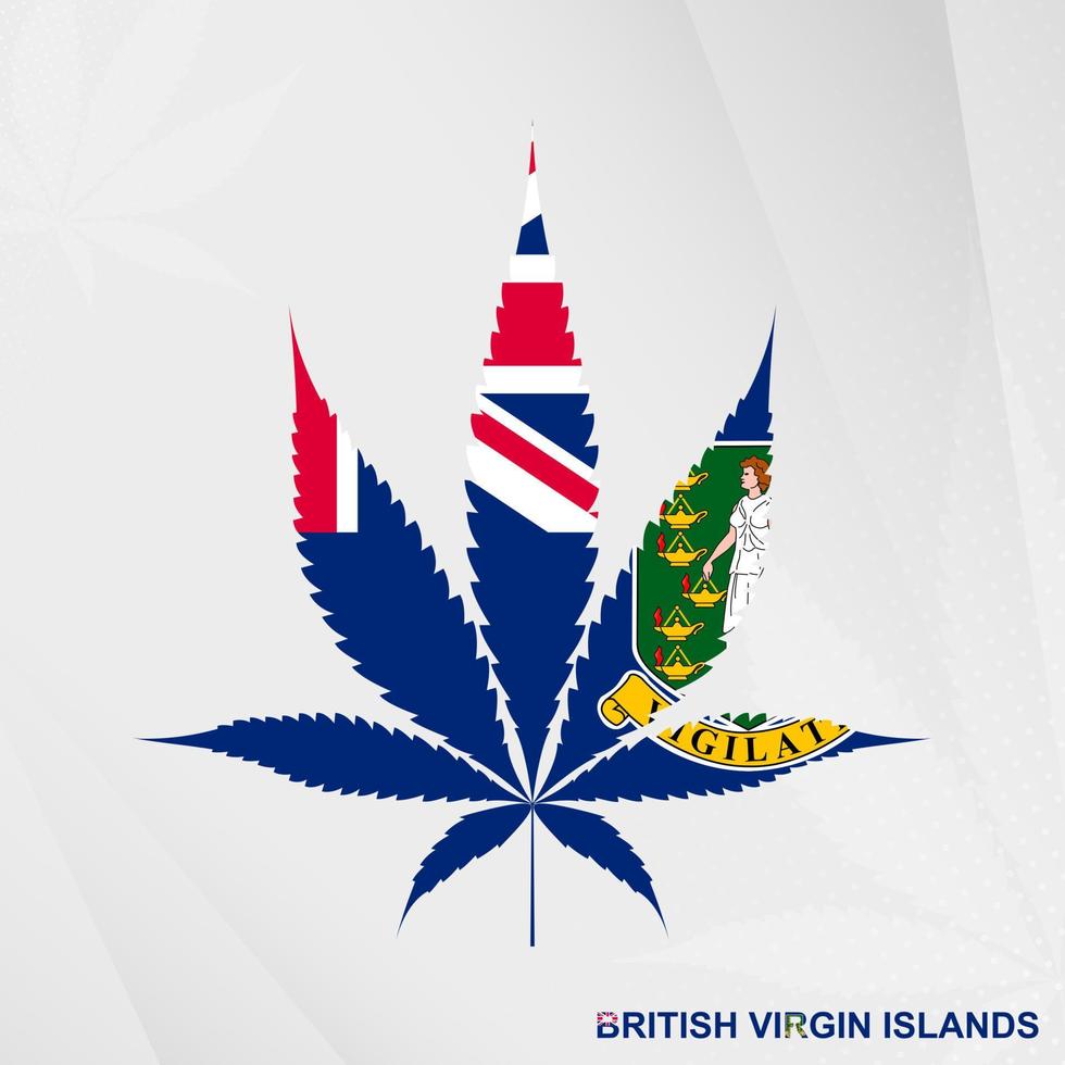 Flag of British Virgin Islands in Marijuana leaf shape. The concept of legalization Cannabis in British Virgin Islands. vector