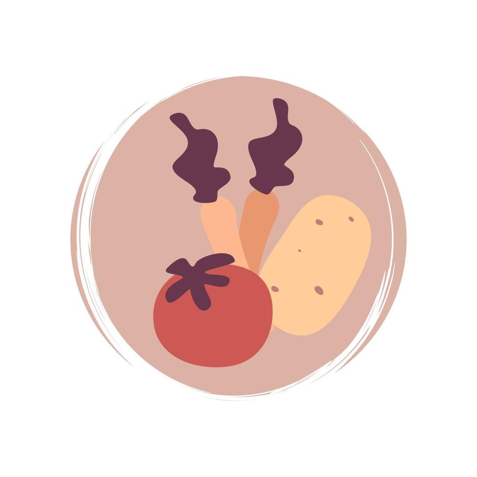 Cute logo or icon vector with vegetables, illustration on circle with brush texture, for social media story and highlights