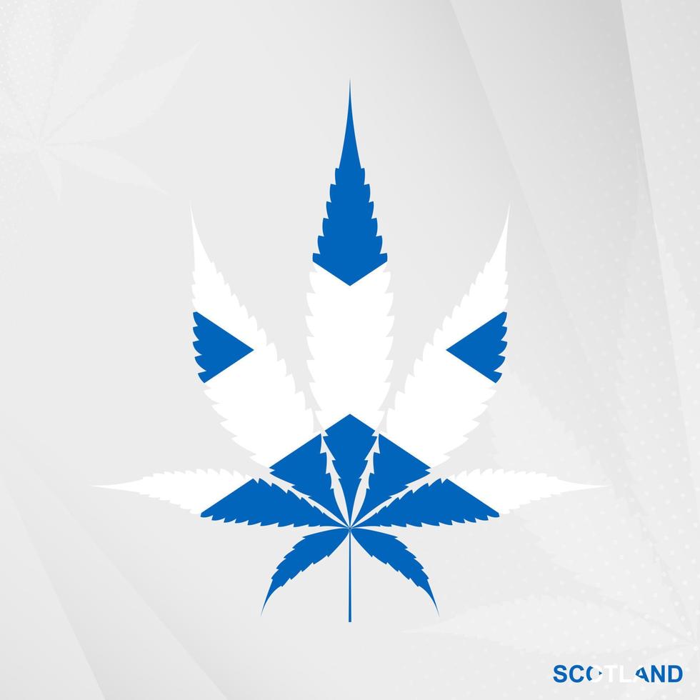 Flag of Scotland in Marijuana leaf shape. The concept of legalization Cannabis in Scotland. vector