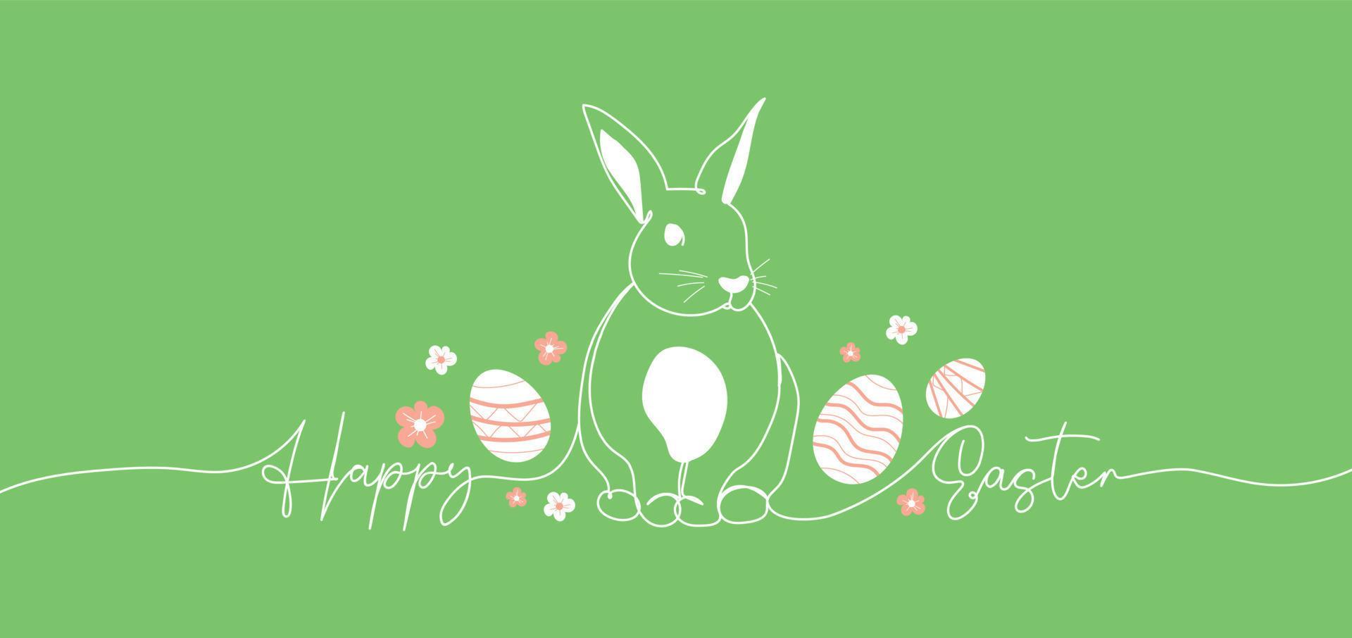 Happy Easter handwritten lettering line design. Easter bunny, eggs and