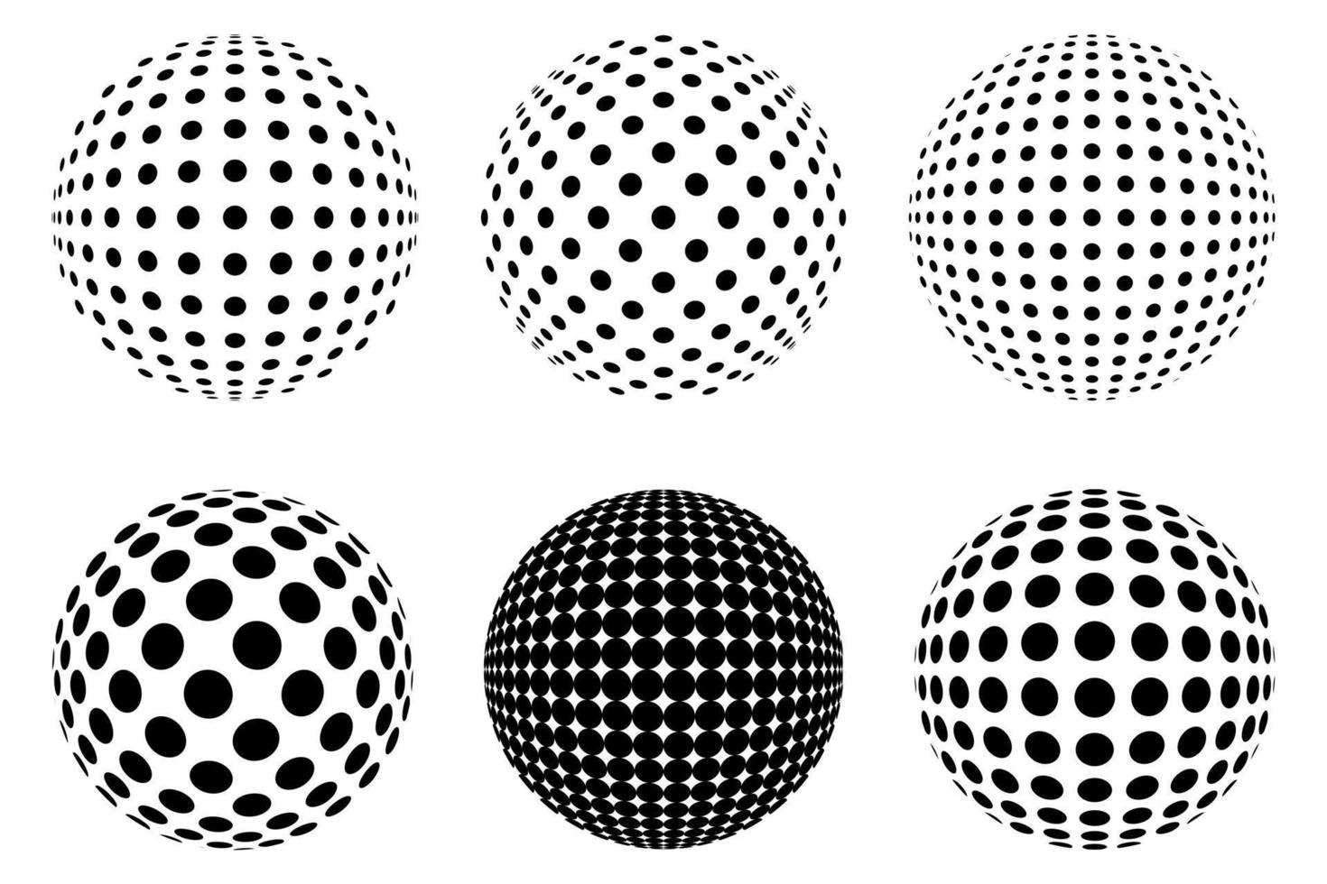 Set of Decorative Dotted spheres isolated. 3D style Abstract balls with circle patterns. Vector illustration
