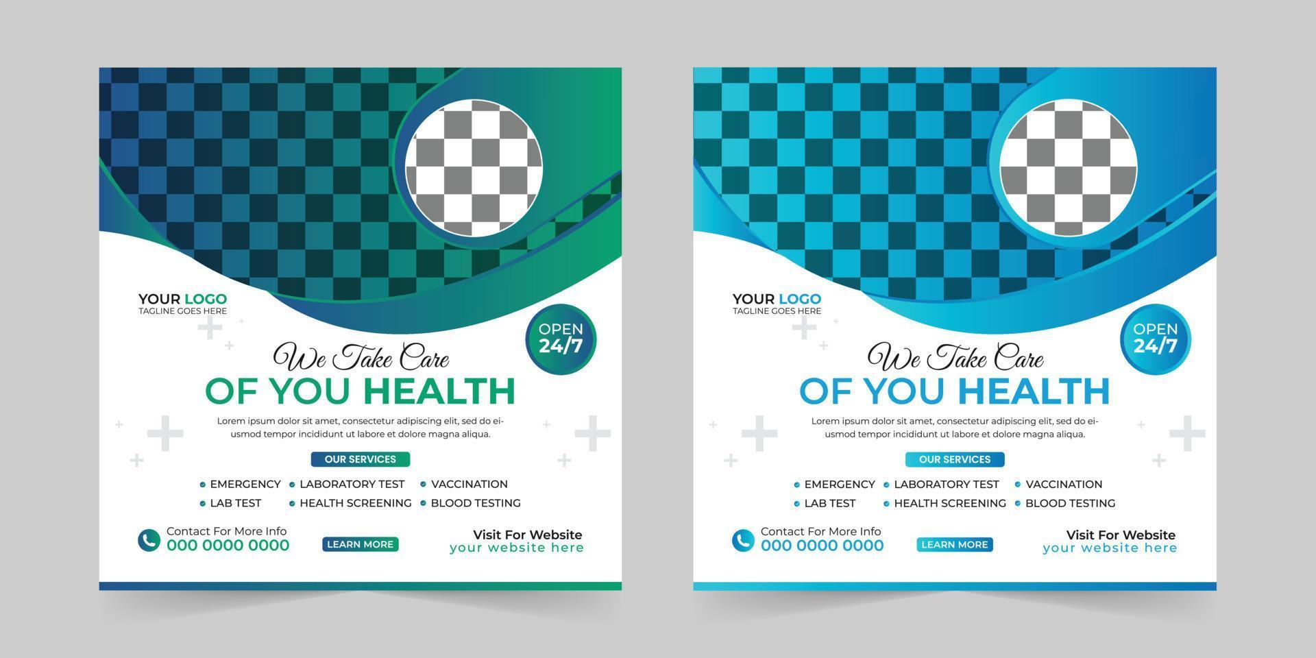 Medical healthcare square social media post, promotion web banner ads sales and discount banner vector template Design.