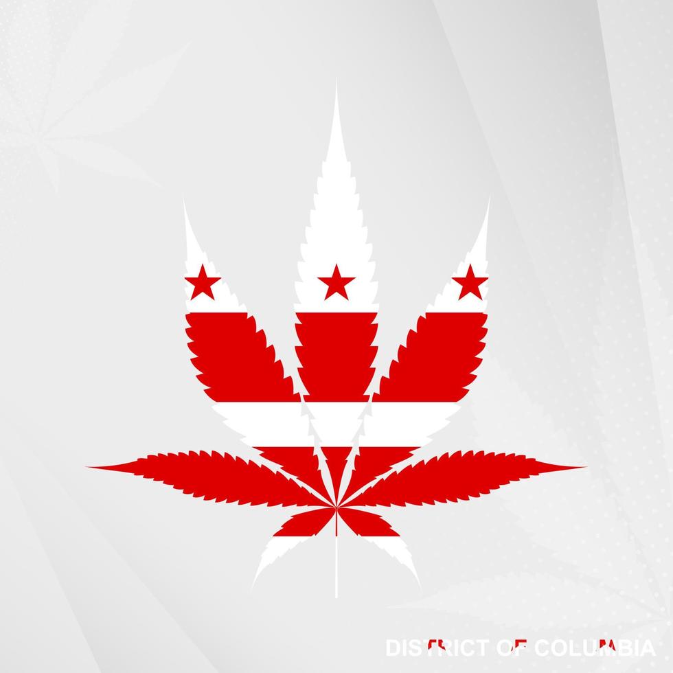 Flag of District of Columbia in Marijuana leaf shape. The concept of legalization Cannabis in District of Columbia. vector