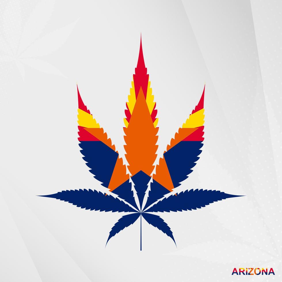 Flag of Arizona in Marijuana leaf shape. The concept of legalization Cannabis in Arizona. vector