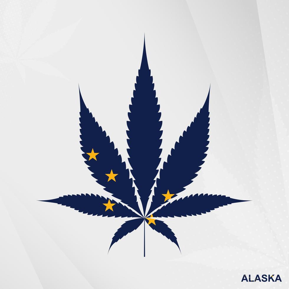 Flag of Alaska in Marijuana leaf shape. The concept of legalization Cannabis in Alaska. vector