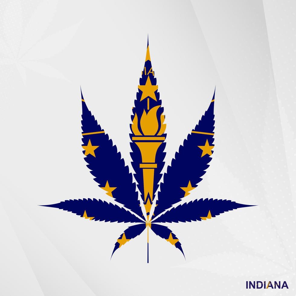 Flag of Indiana in Marijuana leaf shape. The concept of legalization Cannabis in Indiana. vector