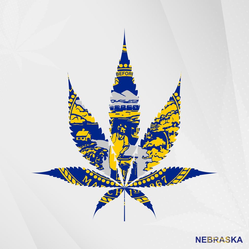 Flag of Nebraska in Marijuana leaf shape. The concept of legalization Cannabis in Nebraska. vector