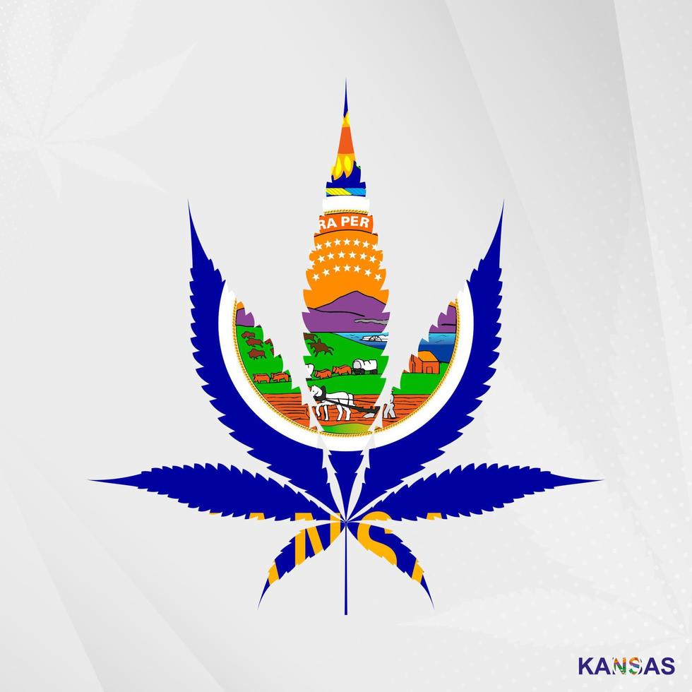 Flag of Kansas in Marijuana leaf shape. The concept of legalization Cannabis in Kansas. vector