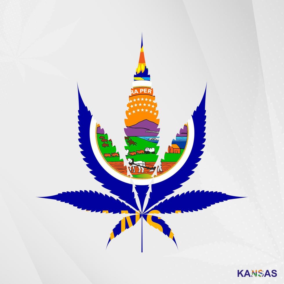 Flag of Kansas in Marijuana leaf shape. The concept of legalization Cannabis in Kansas. vector