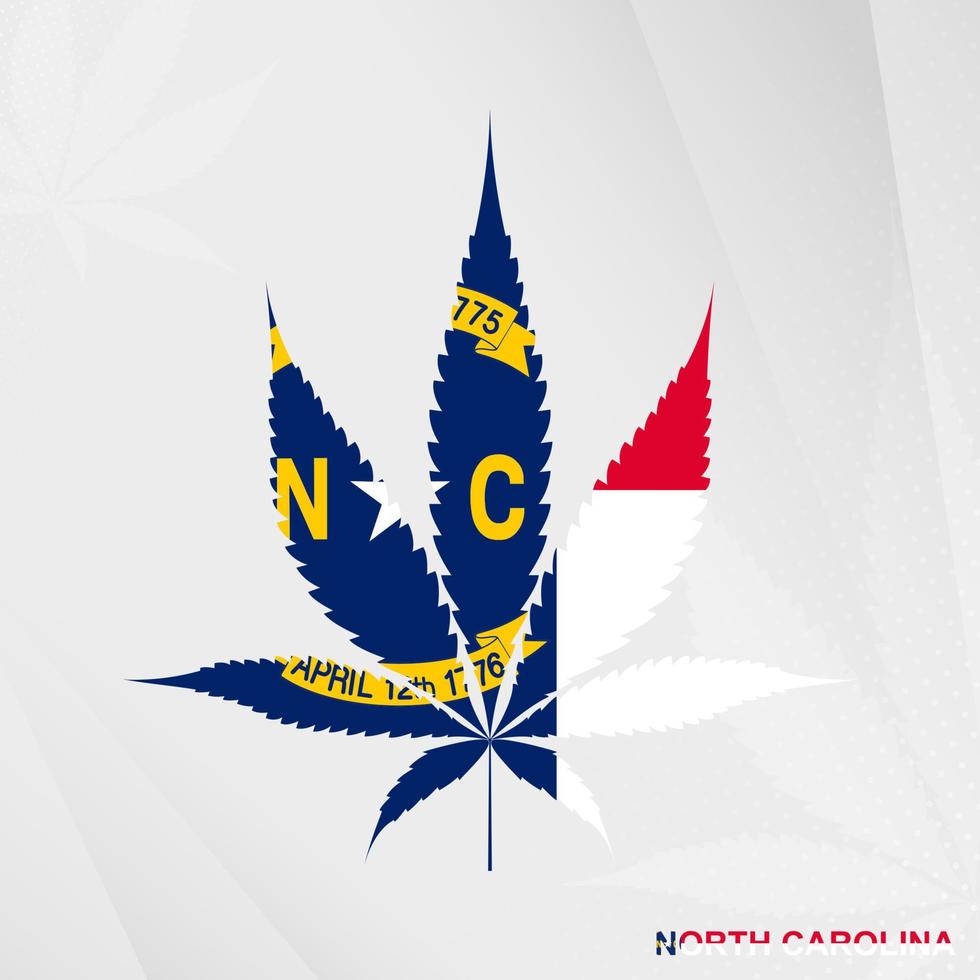 bandera de norte carolina en marijuana hoja forma. el concepto de legalización canabis en norte carolina vector