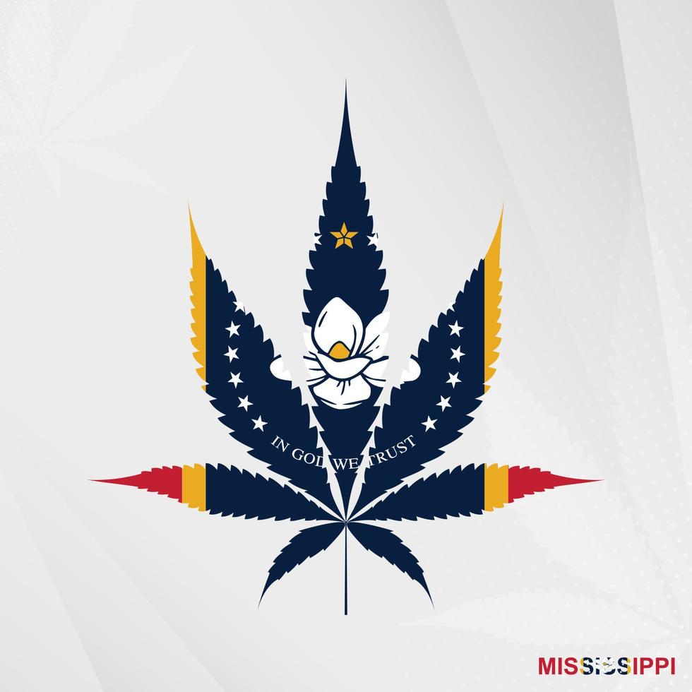 Flag of Mississippi in Marijuana leaf shape. The concept of legalization Cannabis in Mississippi. vector