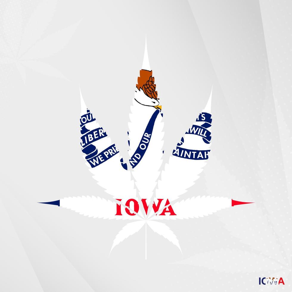 Flag of Iowa in Marijuana leaf shape. The concept of legalization Cannabis in Iowa. vector