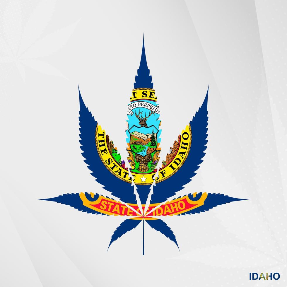 Flag of Idaho in Marijuana leaf shape. The concept of legalization Cannabis in Idaho. vector