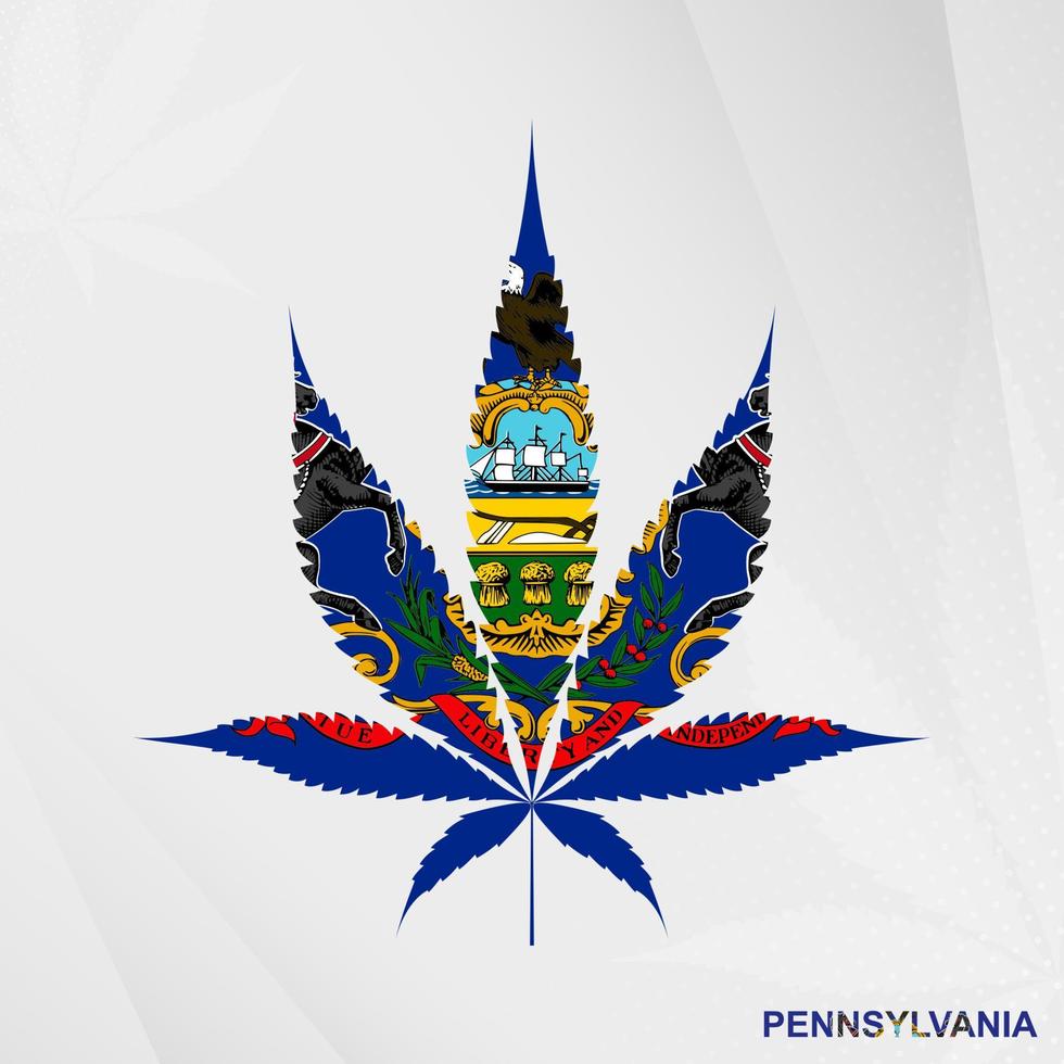 bandera de Pensilvania en marijuana hoja forma. el concepto de legalización canabis en Pensilvania. vector