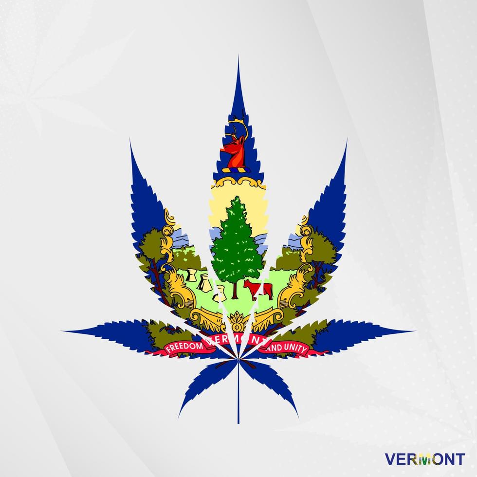 Flag of Vermont in Marijuana leaf shape. The concept of legalization Cannabis in Vermont. vector