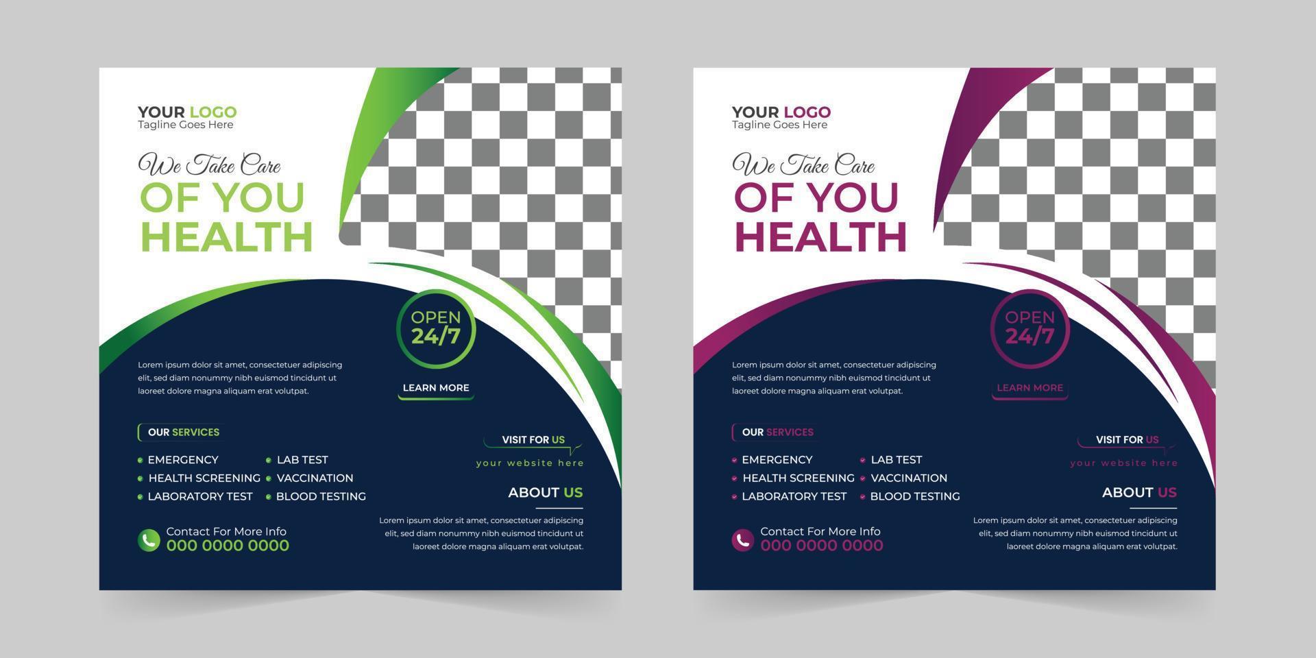 Medical healthcare square social media post, promotion web banner ads sales and discount banner vector template Design.