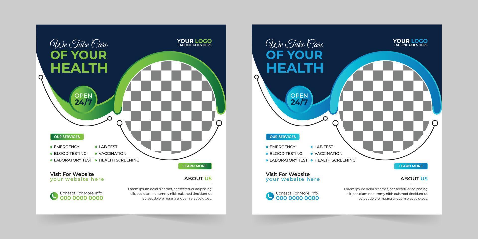 Medical healthcare square social media post, promotion web banner ads sales and discount banner vector template Design.