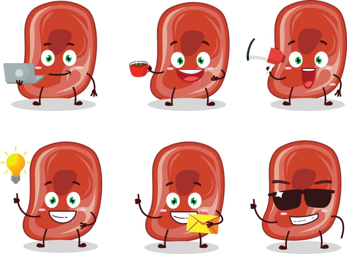 Ham cartoon character with various types of business emoticons vector