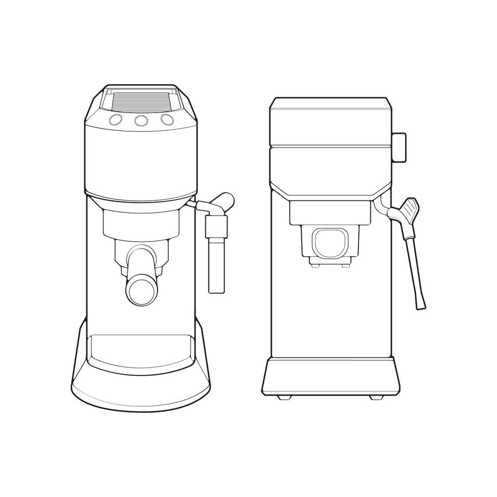 Set of Coffee maker outline drawing vector, Coffee maker drawn in a sketch style, black line Coffee maker practice template outline, vector Illustration.