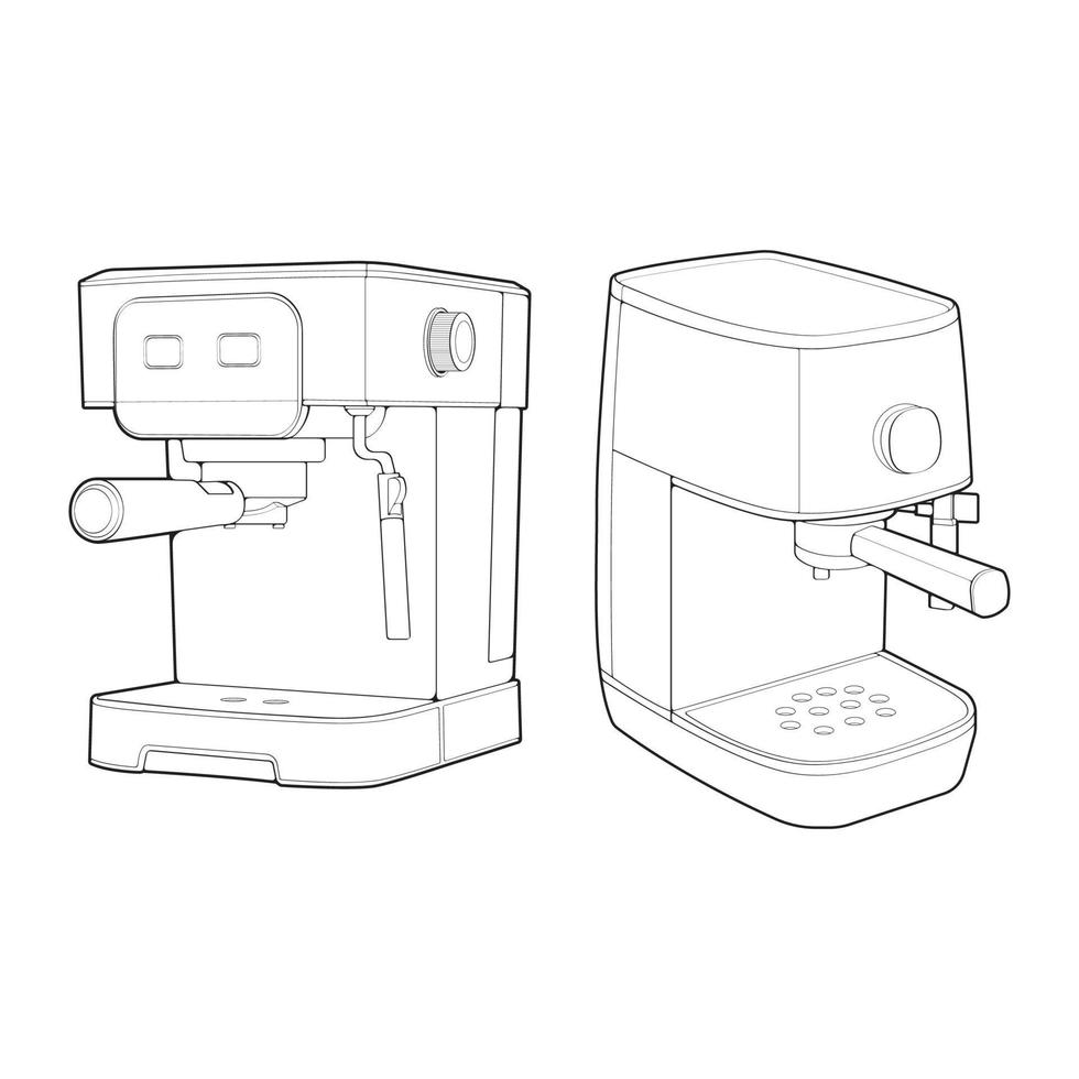 Set of Coffee maker outline drawing vector, Coffee maker drawn in a sketch style, black line Coffee maker practice template outline, vector Illustration.