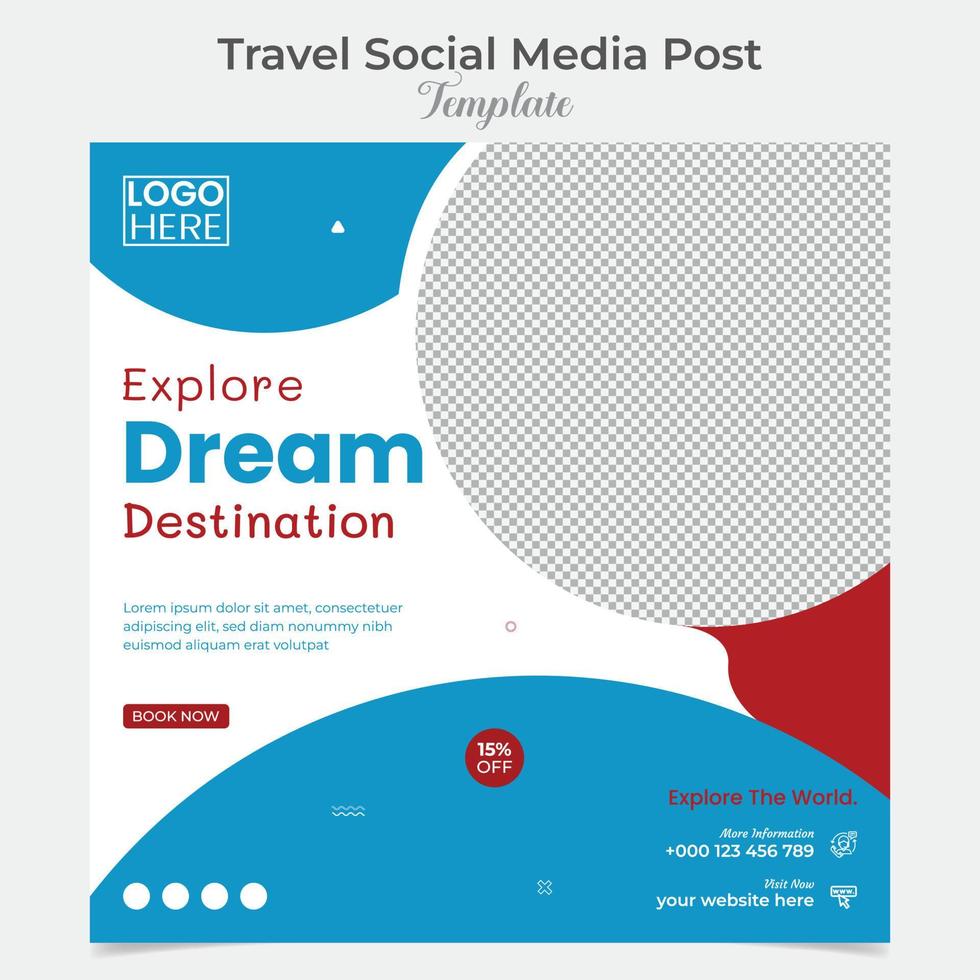 Explore tour and travel social media post and square flyer post banner template design vector