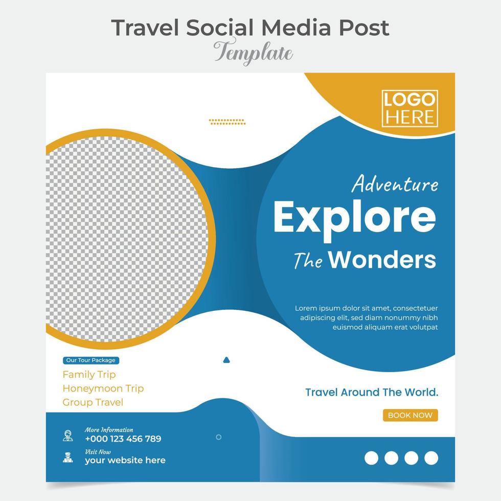 Travel Holiday vacation tour square flyer post banner and social media post template design vector