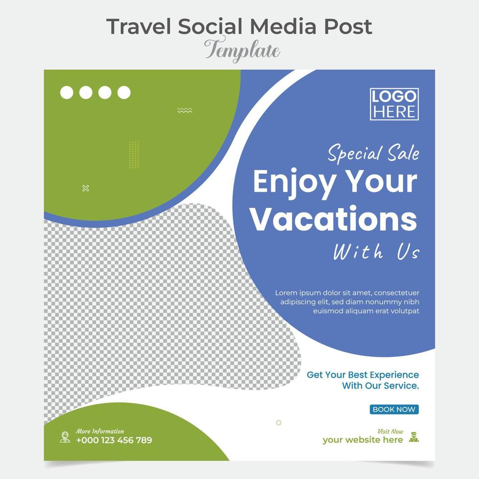 Travel and tour holiday vacation square flyer post banner and social media post template design vector