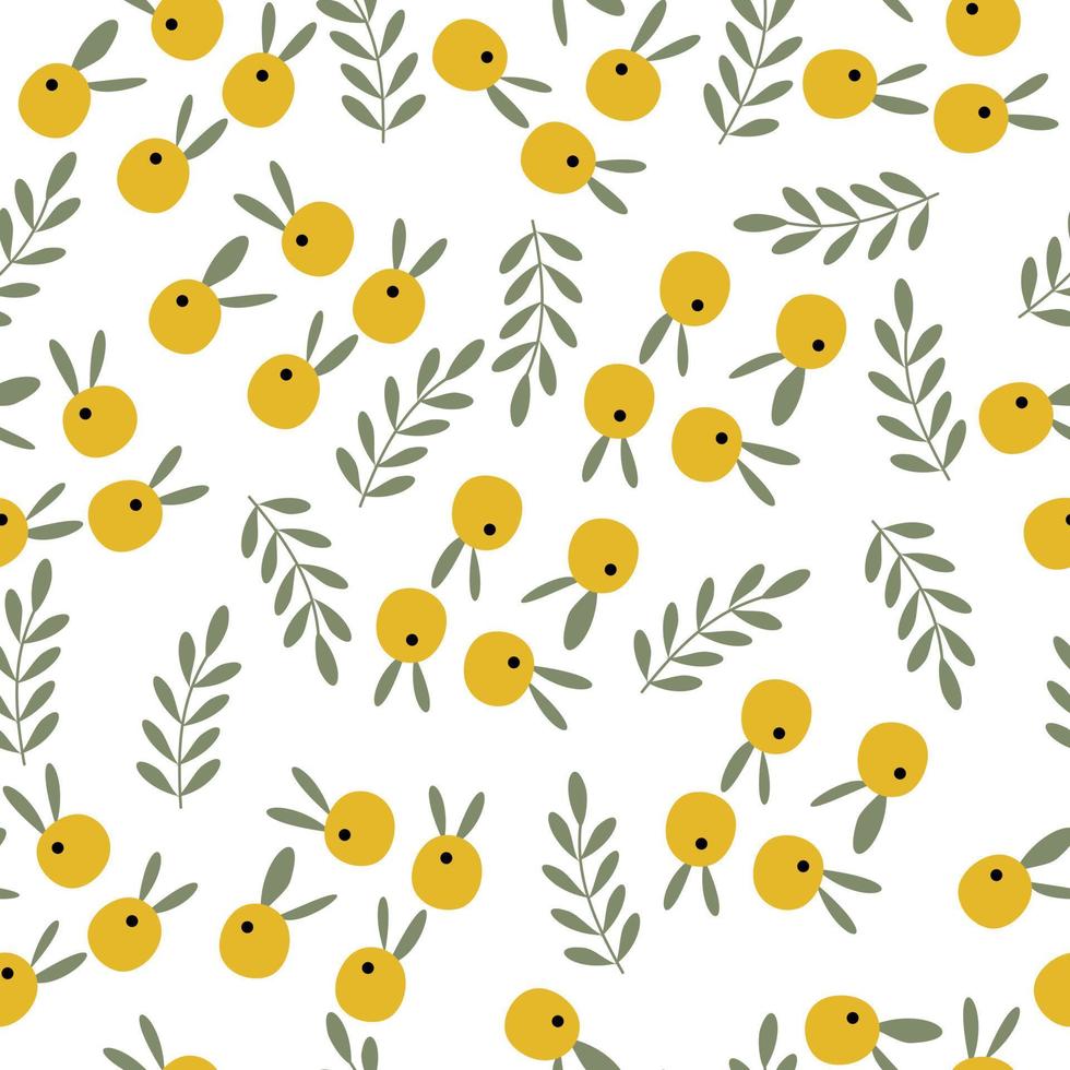 abstract yellow berries and leaves pattern, vector illutration