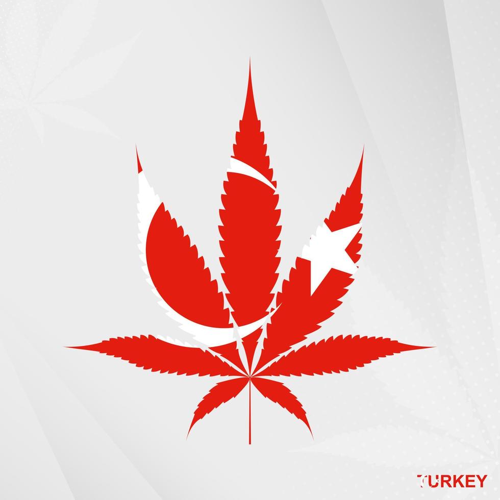 Flag of Turkey in Marijuana leaf shape. The concept of legalization Cannabis in Turkey. vector