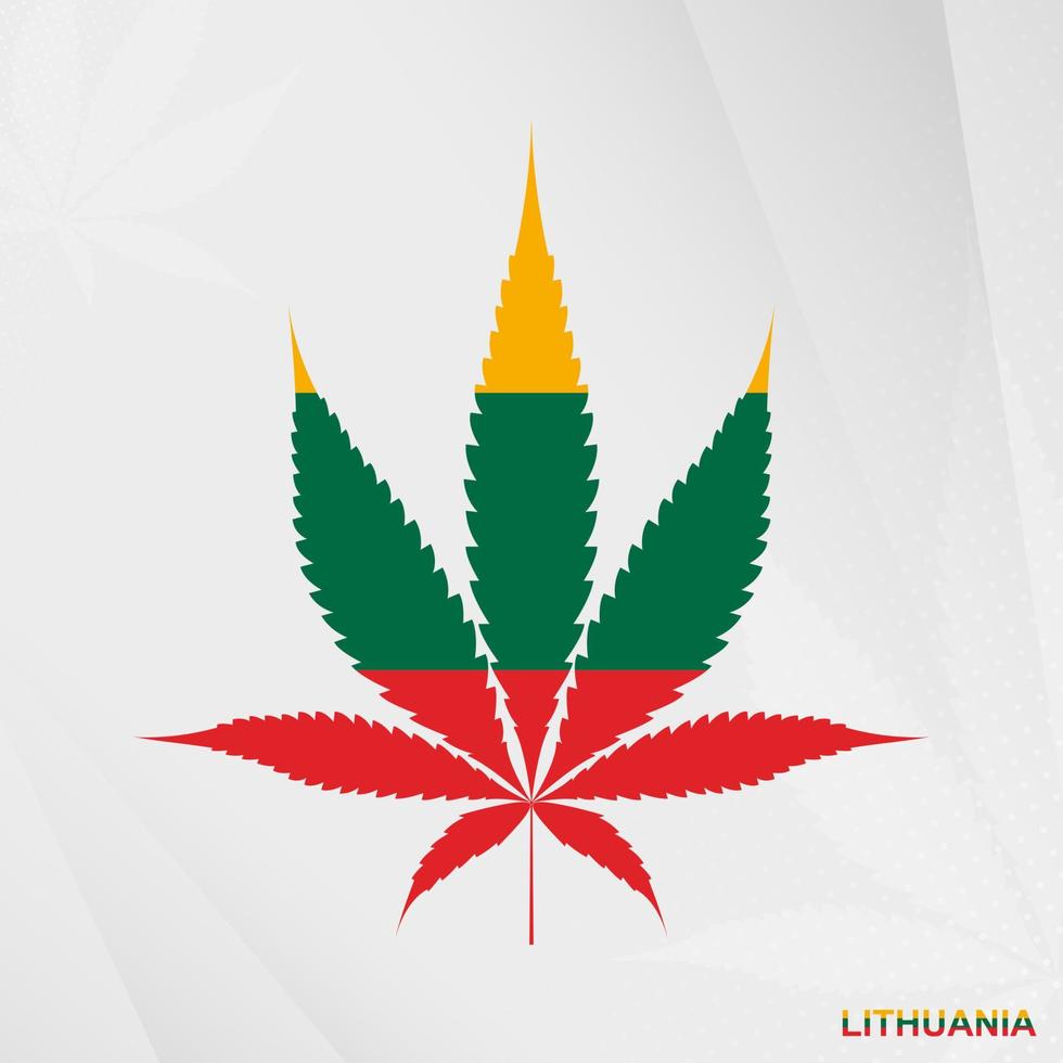 Flag of Lithuania in Marijuana leaf shape. The concept of legalization Cannabis in Lithuania. vector