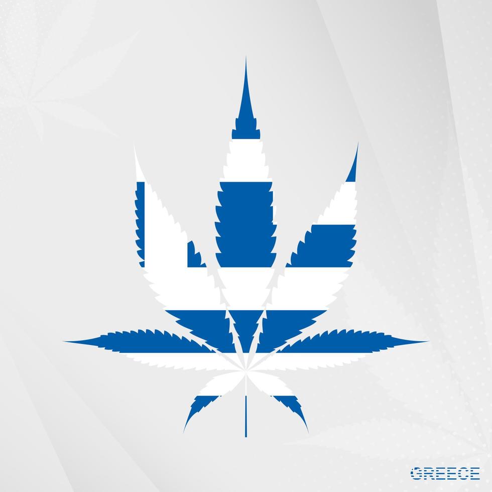 Flag of Greece in Marijuana leaf shape. The concept of legalization Cannabis in Greece. vector