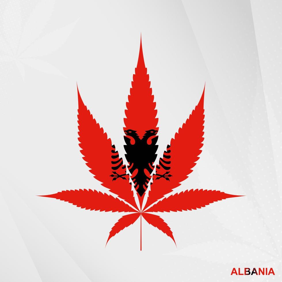 Flag of Albania in Marijuana leaf shape. The concept of legalization Cannabis in Albania. vector