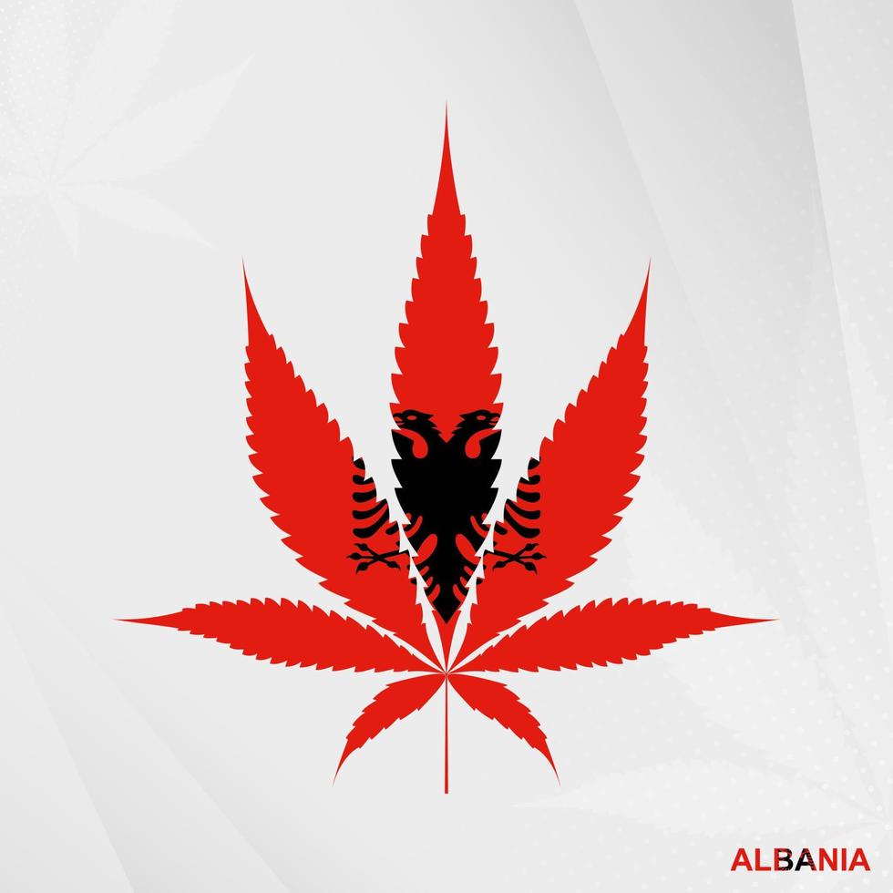 bandera de Albania en marijuana hoja forma. el concepto de legalización canabis en albania vector