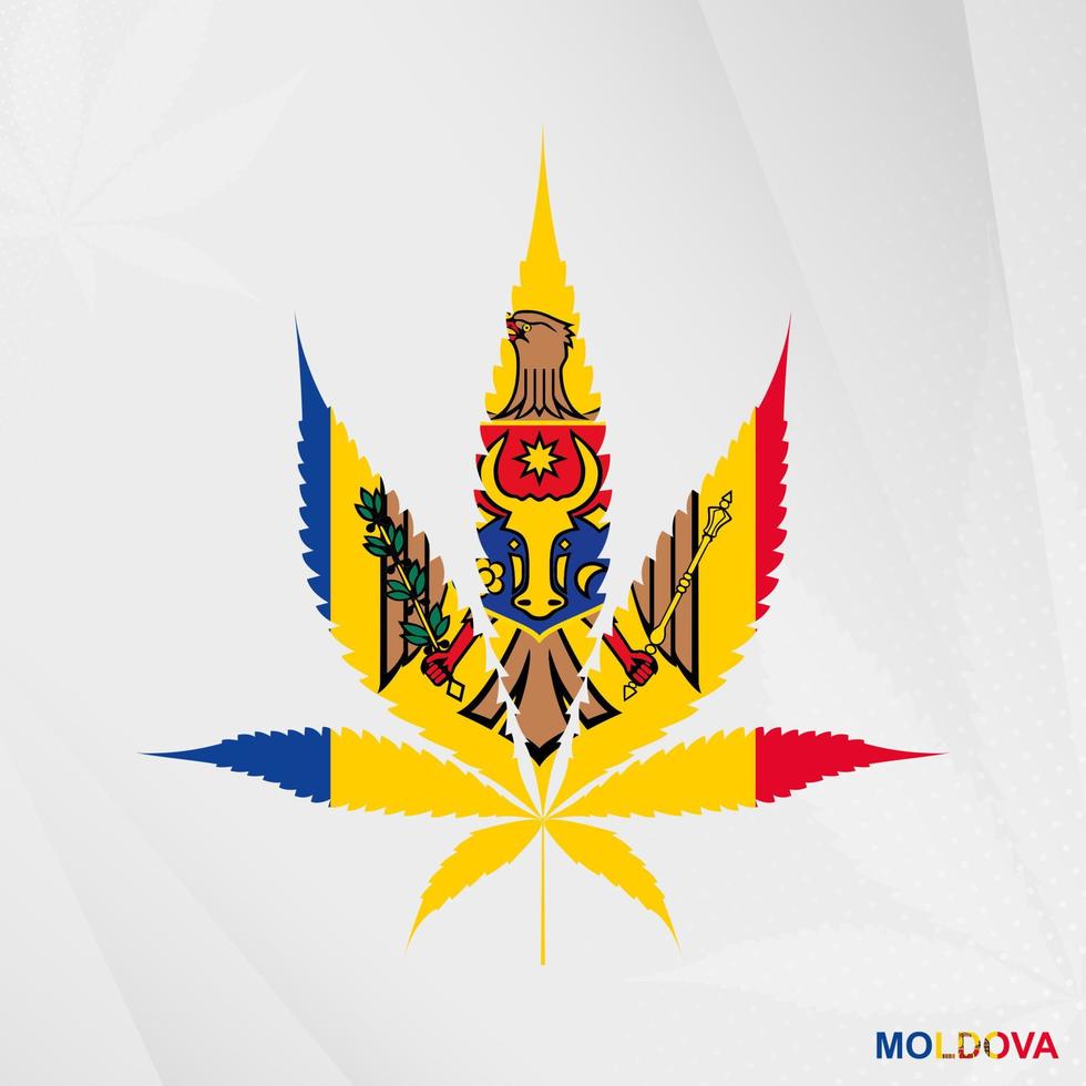 Flag of Moldova in Marijuana leaf shape. The concept of legalization Cannabis in Moldova. vector