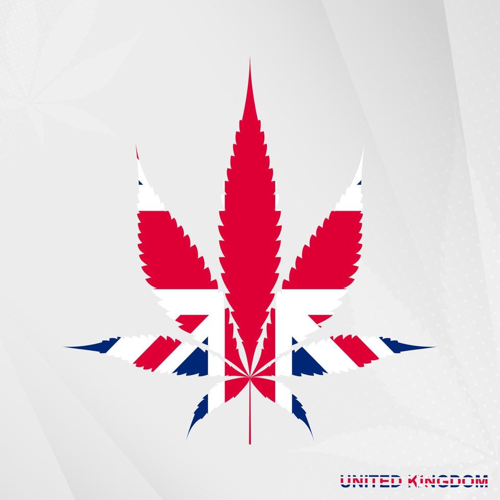 bandera de unido Reino en marijuana hoja forma. el concepto de legalización canabis en unido Reino. vector