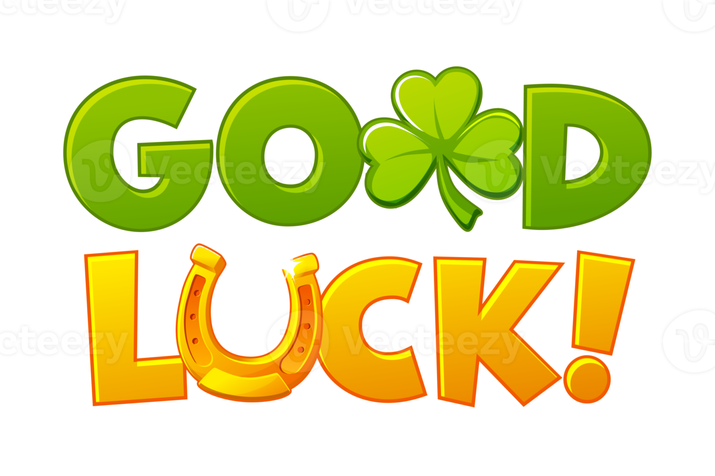 Good luck. Sticker with clover and horseshoe png