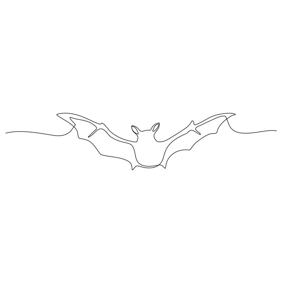 Continuous line art or one line bat drawing for vector illustration, halloween. flying bat concept