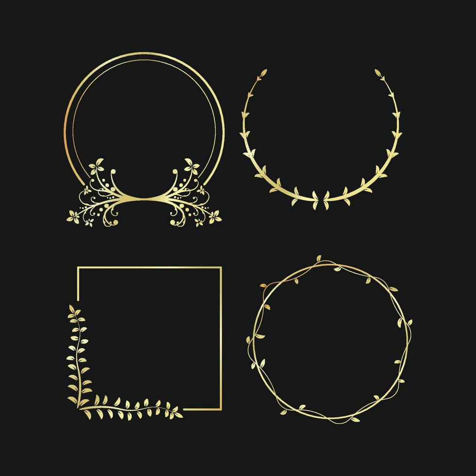 set of floral golden frames vector