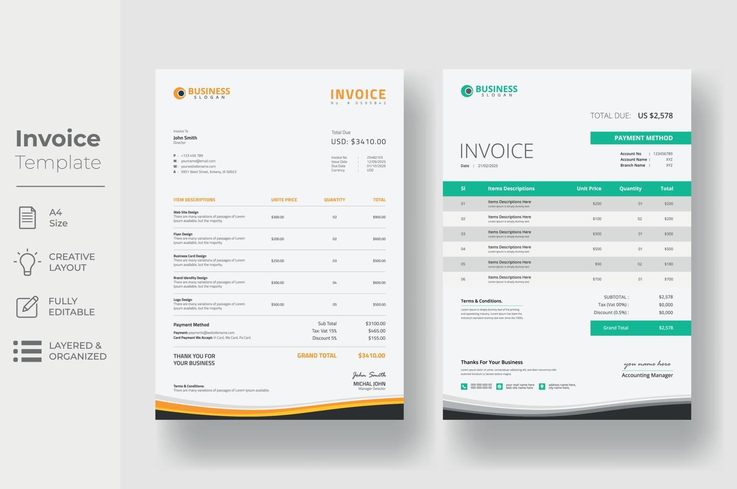 Invoice minimal design template, Business invoice form template vector