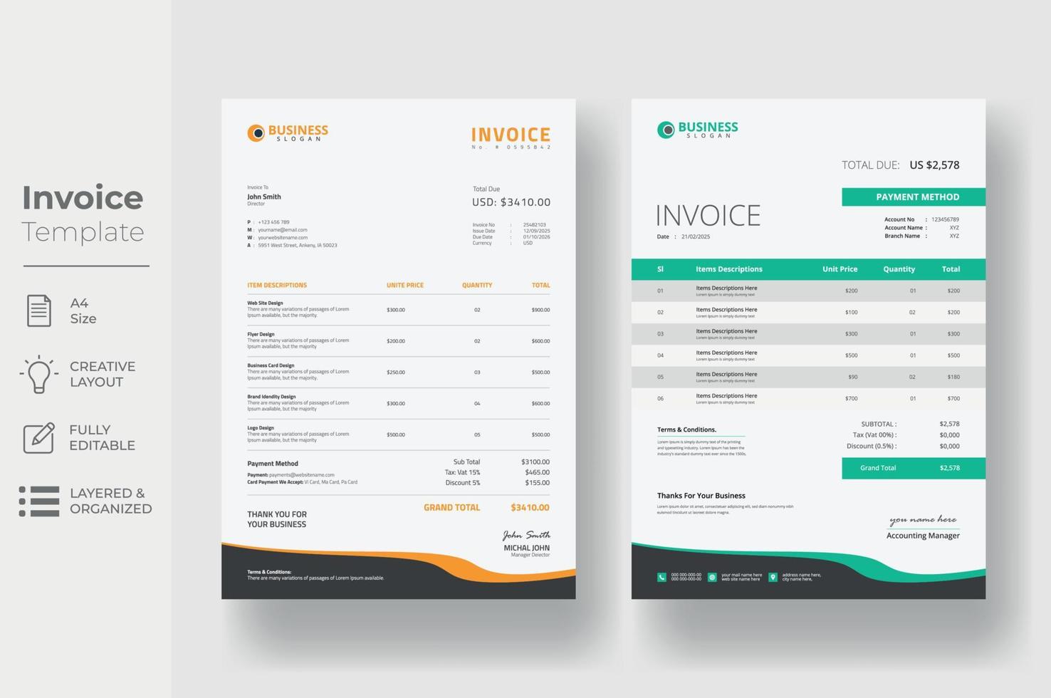 Invoice minimal design template, Business invoice form template vector