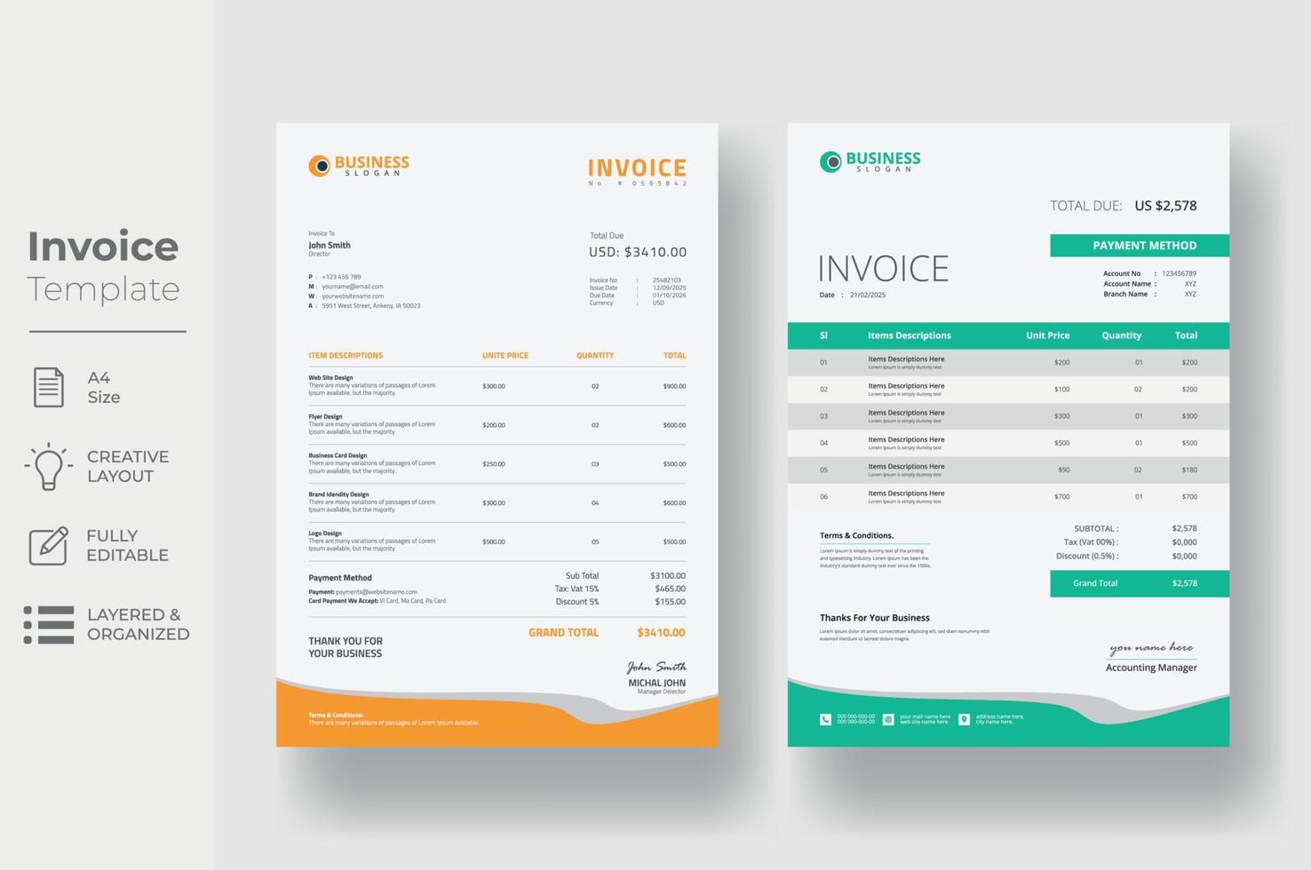 Invoice minimal design template, Business invoice form template vector