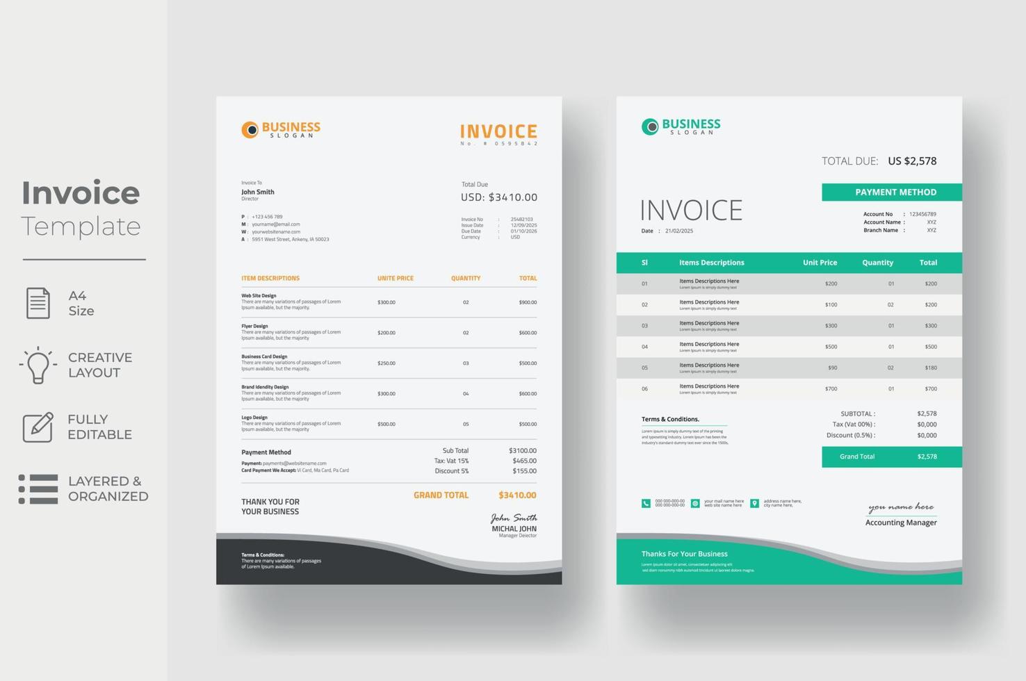 Invoice minimal design template, Business invoice form template vector