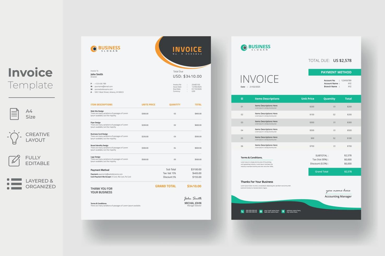 Invoice minimal design template, Business invoice form template vector