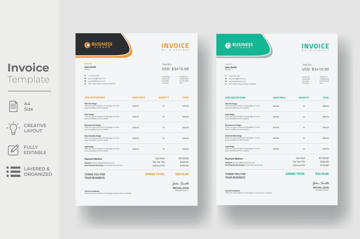 Invoice minimal design template, Business invoice form template vector