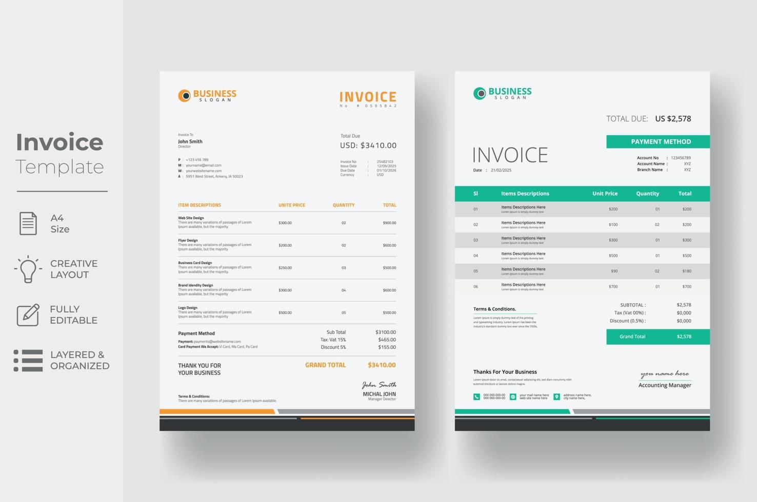 Invoice minimal design template, Business invoice form template vector