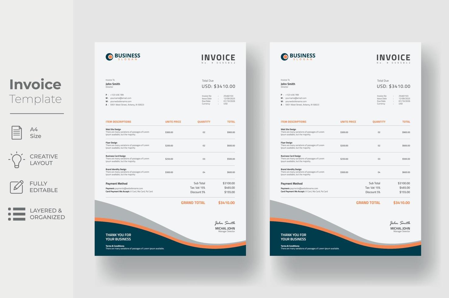 Invoice minimal design template, Business invoice form template vector