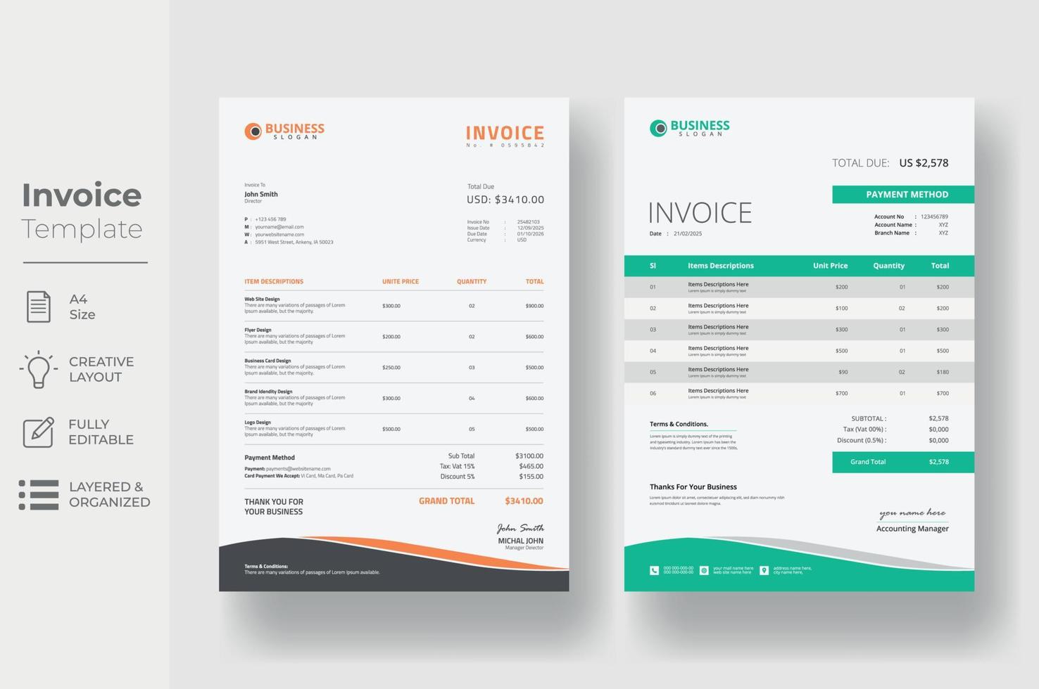 Invoice minimal design template, Business invoice form template vector