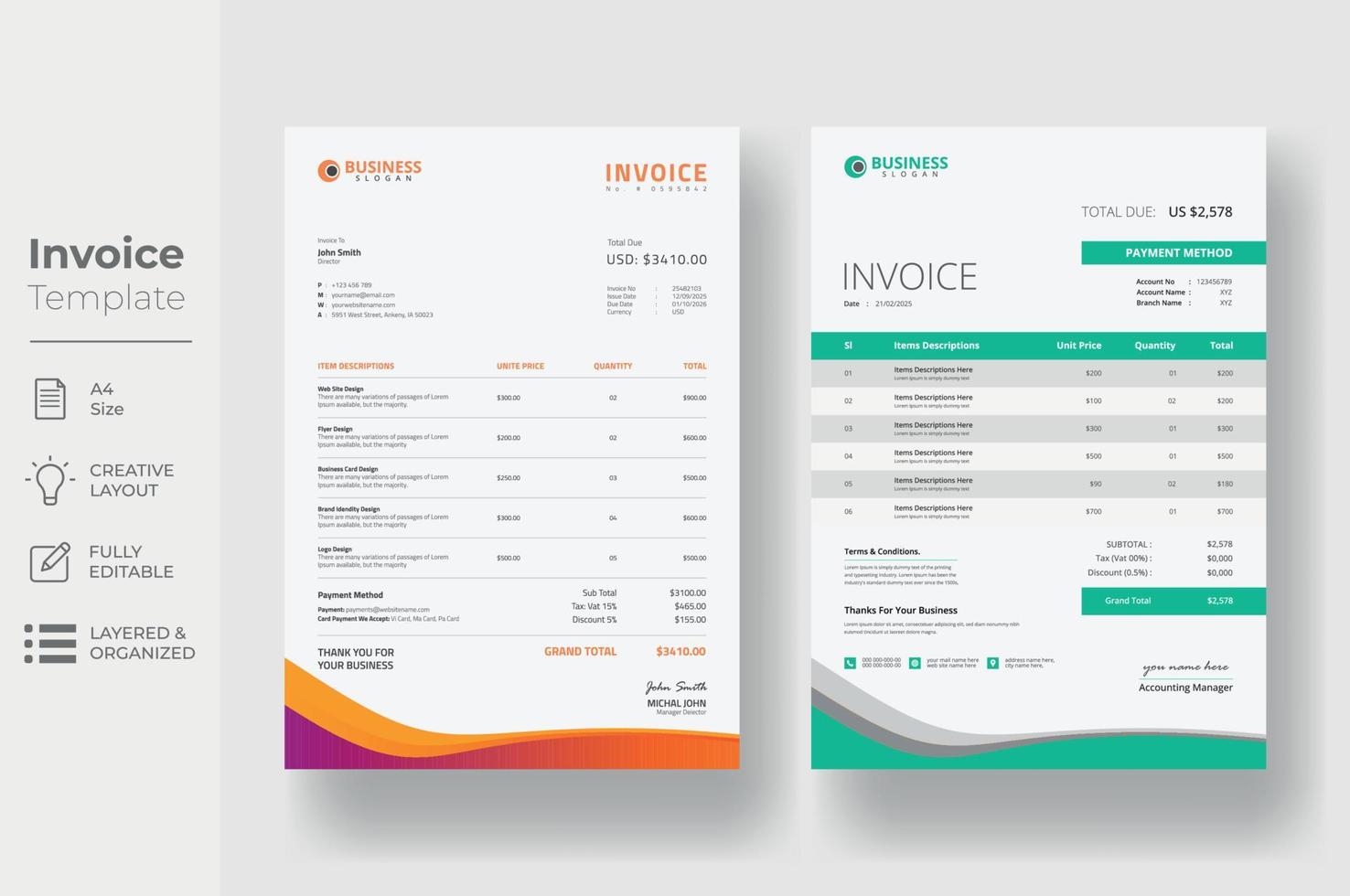 Invoice minimal design template, Business invoice form template vector