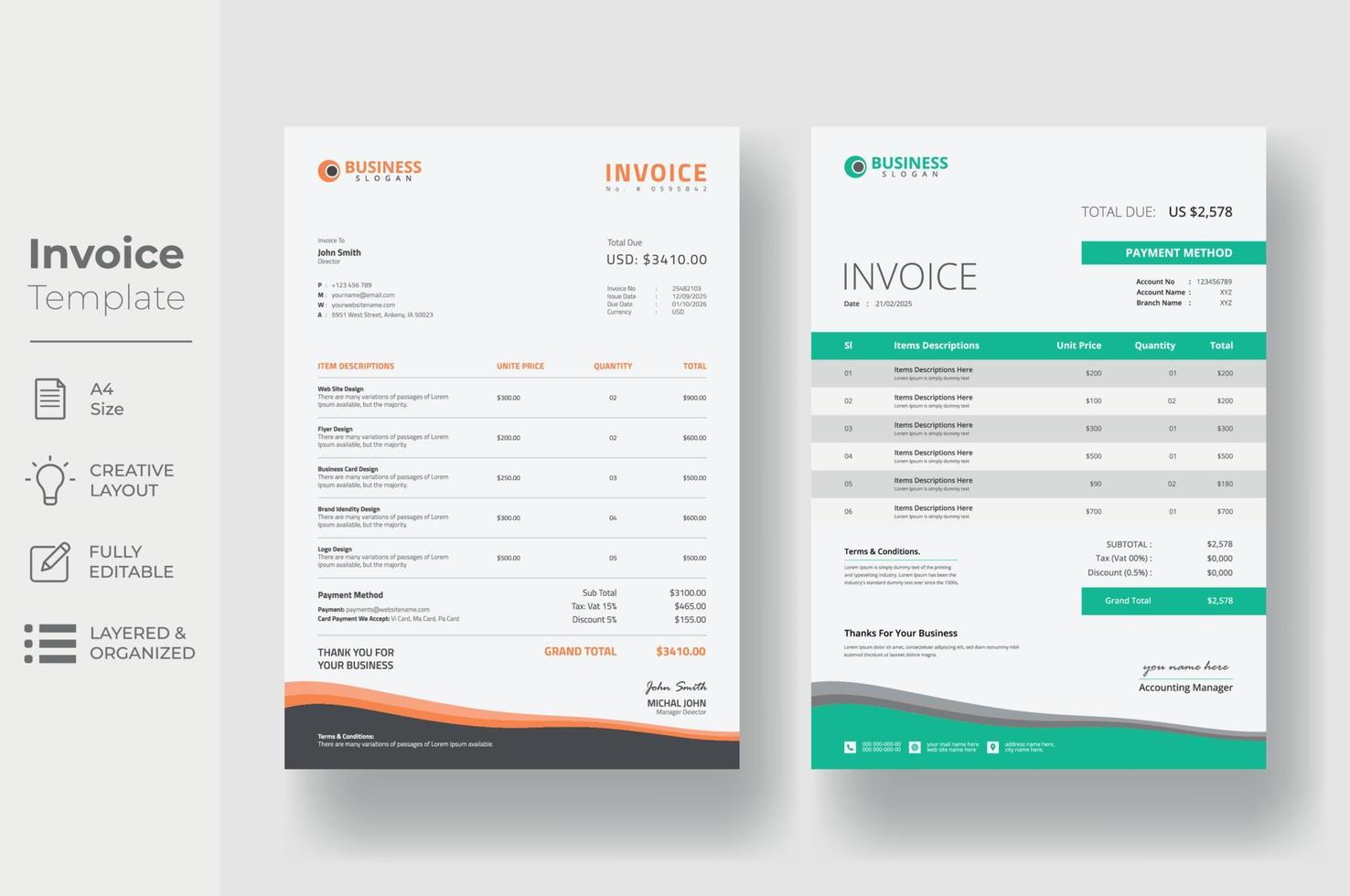 Invoice minimal design template, Business invoice form template vector