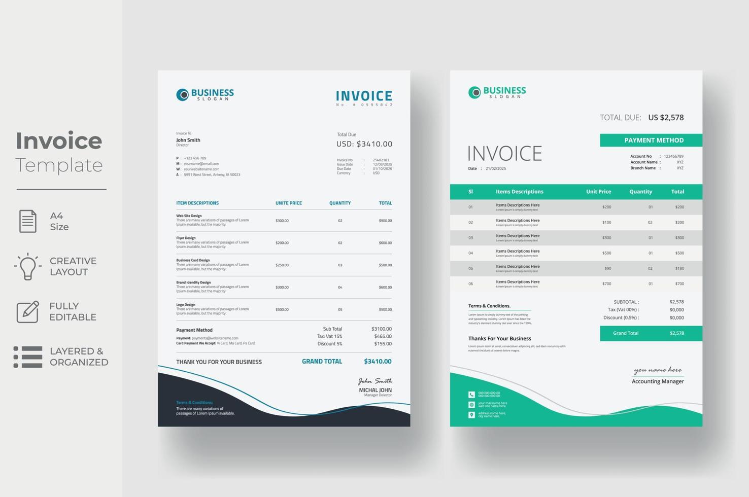 Invoice minimal design template, Business invoice form template vector